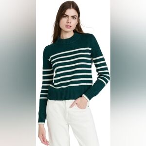 FAHERTY Cuddle Stripe Crew Sweater In Evergreen Stripes Size Small